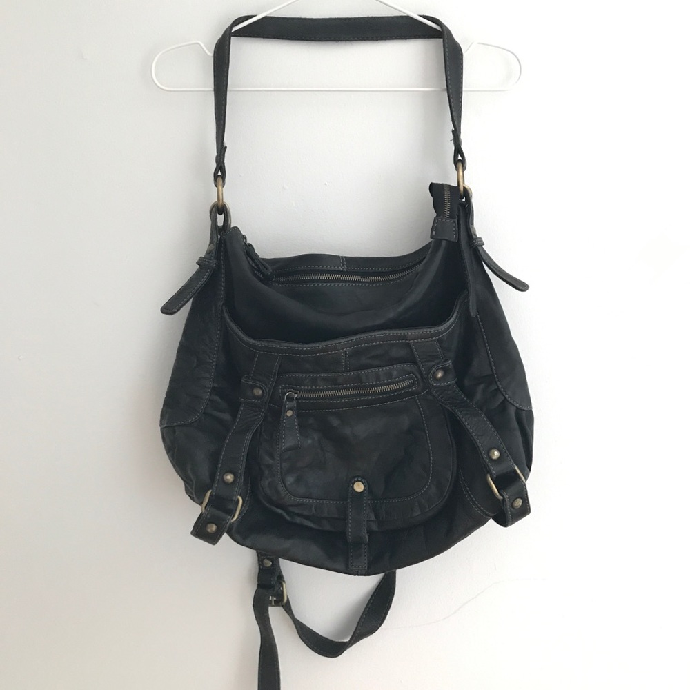 Black distressed leather shoulder bag topshop